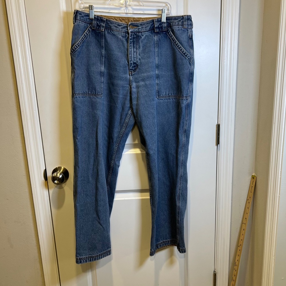 Duluth Trading Co Mens Denim Workwear Jeans Blue Straight Leg 35x27 Flawed‎